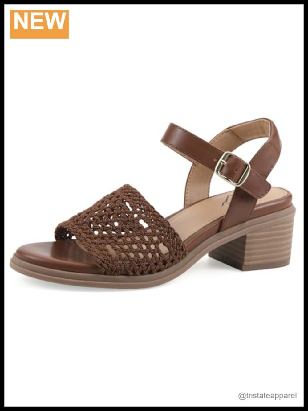 Womens Crochet Heeled Sandals Block Heel Adjustable Buckle Dressy